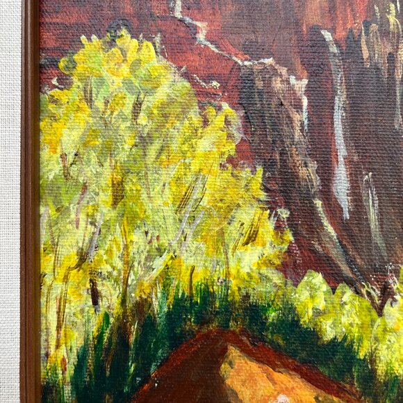 Hand Painted Oil Painting Framed Forest Autumn Fall Landscape Hut Signed 17x13" - Picture 6 of 14